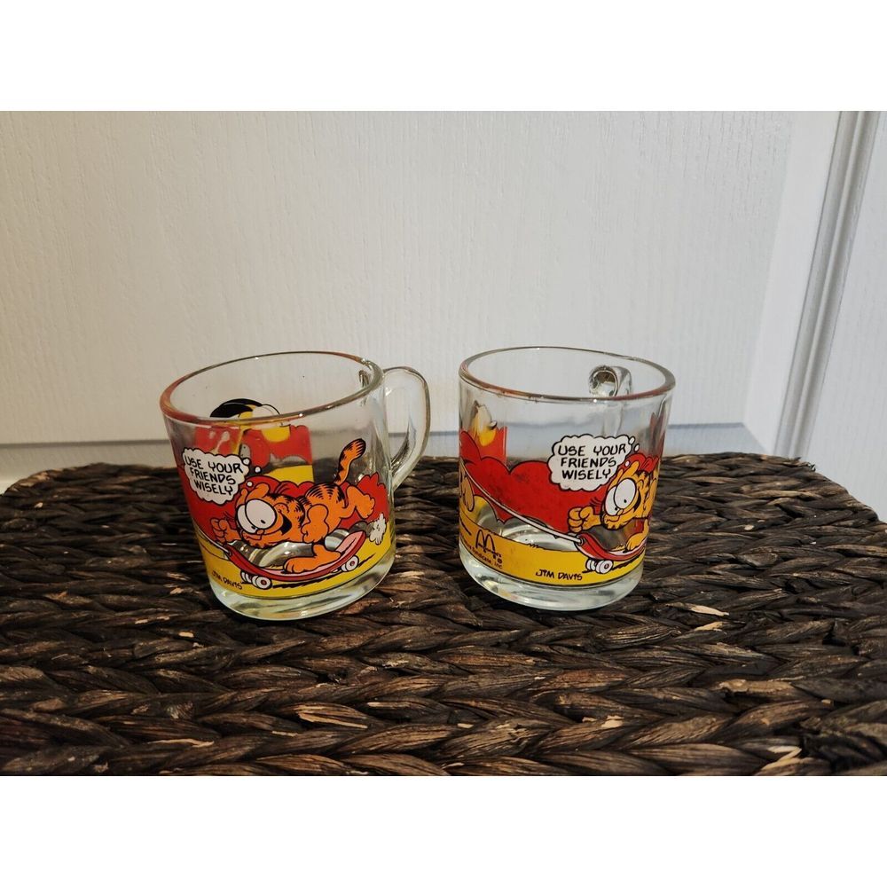 Vintage McDonald's‎ Garfield Odie Glass Mugs Coffee Jim Davis 1978 Kitchenware